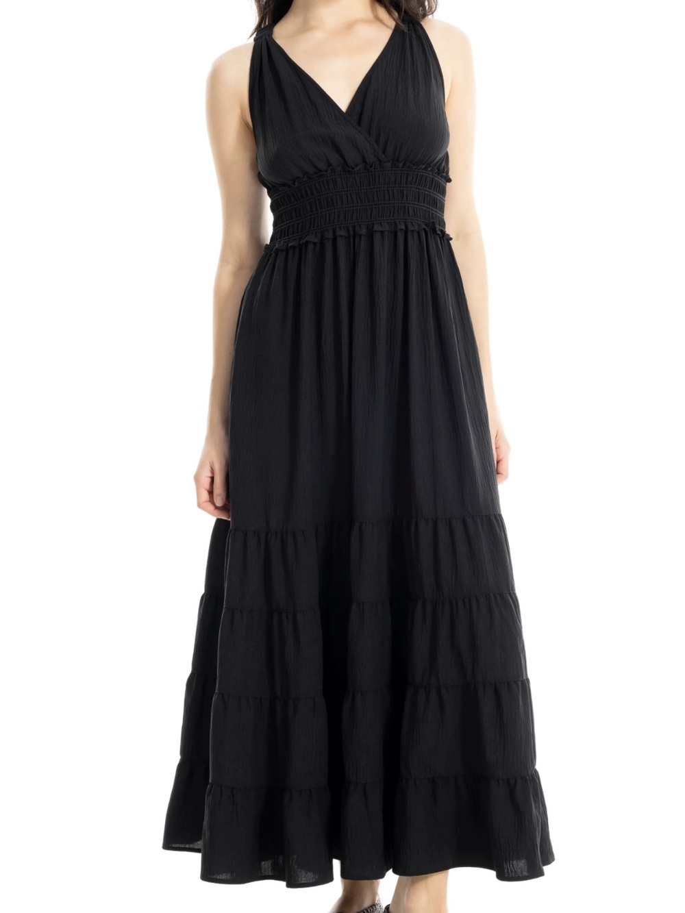 Max Studio Women S Black Pockets Sleeveless Empire Waist Tiered Maxi Dress NWT